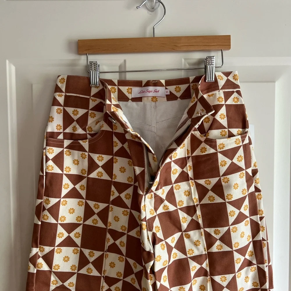 Lisa Says Gah! Patchwork Denim Pants Size 29/30 Brown, White, Yellow - Picture 4 of 6